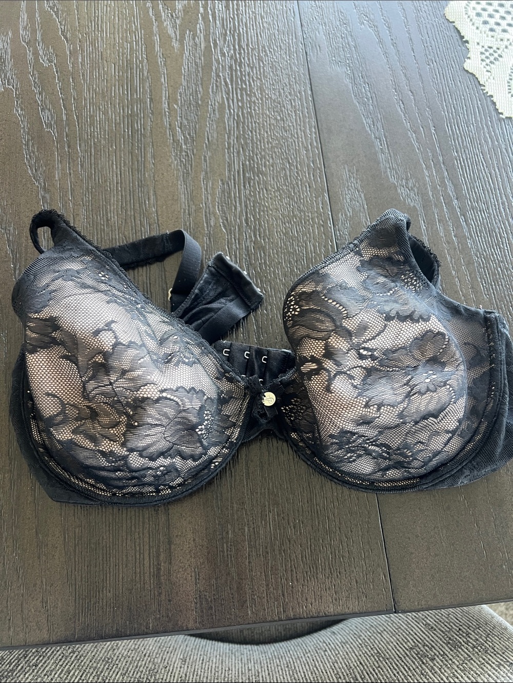 Victoria's Secret Black Lace Underwire Bra with Sheer Floral Overlay